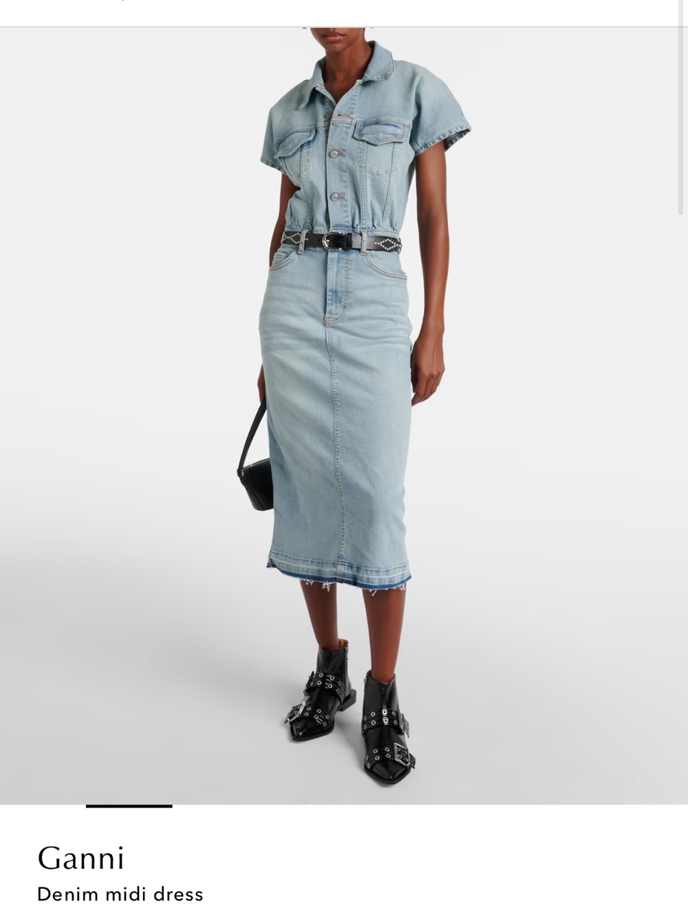 Ganni Light Wash Denim Midi Skirt